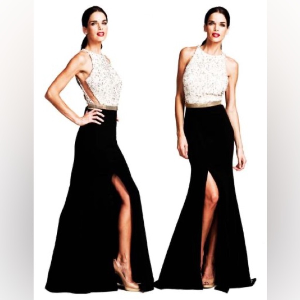 Nicole Bakti 6557 Cold Shoulder Beaded Long Dress